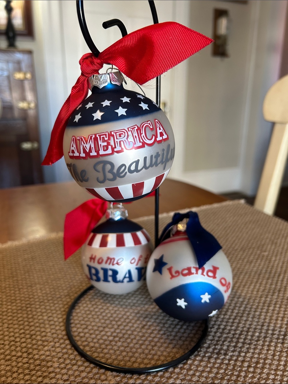 Patriotic America Holiday Ornament Trio - Red, White & Blue